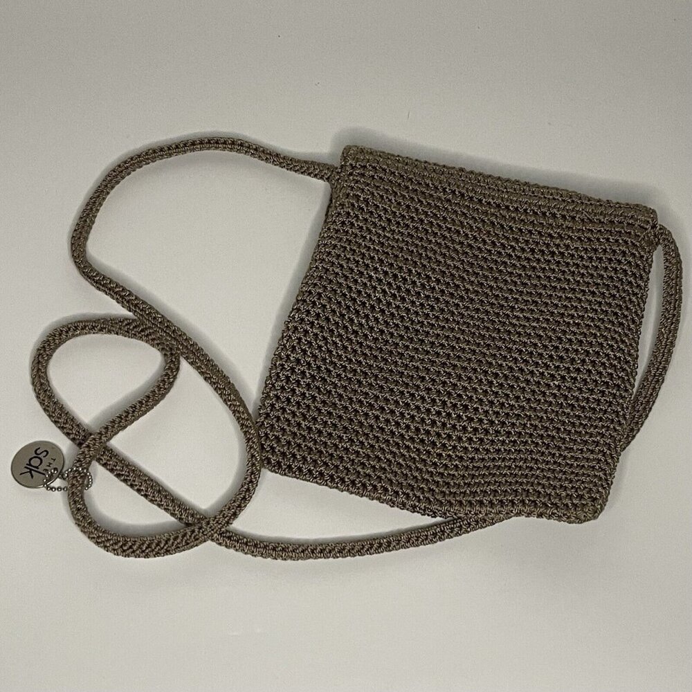 THE SAK Classic Crochet Tan/Brown Crossbody Bag Purse Travel Zip 9 in x 7.5 in